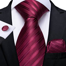 Dibangu gravata com lenço masculina, gravata de seda listrada com vinho tinto para casamento 2024 - compre barato