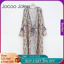 Jocoo Jolee Floral Printing Women Long Dress with Basic Long Sleeves Lace-up Women Beach Style Dress 2018 Spring New 2024 - buy cheap