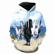Толстовка мужская с длинным рукавом, свитшот с 3D принтом лошади, модная повседневная Уличная одежда в стиле хип-хоп, красочный пуловер 2024 - купить недорого