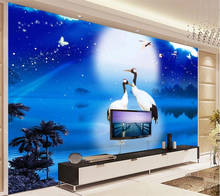 wellyu Custom wallpaper 3d mural dreamy blue night sky moon crane living room TV background mural wall papers home decor 3d обои 2024 - buy cheap
