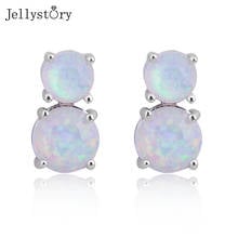 Jellystory-pendientes tipo botón de plata fina para mujer, aretes de piedras preciosas de ópalo redondo blanco de alta calidad, joyería de boda para fiesta, 925 2024 - compra barato