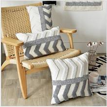 Cotton Canvas Embroidery Cushion Cover 45x45cm/30x50cm Zigzag Grey Pillow Cover Geometric Home Decor Sofa PillowCase PillowSham 2024 - buy cheap
