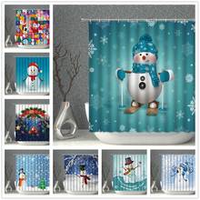 Papai noel boneco de neve cortinas chuveiro natal decoração para casa poliéster à prova dwaterproof água cortina do banheiro com anéis pendurados 3d tende 2024 - compre barato