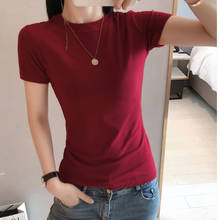 Camisetas de manga corta con cuello redondo para mujer, Camiseta básica ajustada Coreana de algodón, camisetas informales para mujer 2024 - compra barato