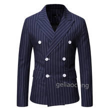 Мужской облегающий Блейзер синего/серого/черного цвета, новая модная одежда, повседневный двубортный пиджак в деловом стиле, мужские топы для выпускного вечера 2024 - купить недорого