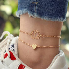 Summer Simple Lotus Heart Chain Anklet Bohemian Vintage Double layer Footwear Leg Bracelets 2021 New Female Foot Jewelry Gifts 2024 - buy cheap