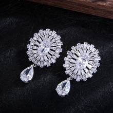 Luxury 2 Tone SunFlower Water Drop Retro Stud Earrings For Women Wedding Cubic Zircon CZ Bridal Earrings Bohemia Jewelry E9037 2024 - buy cheap