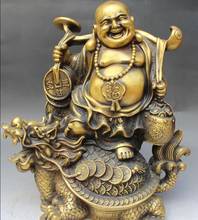 Zhmui88002841669 ++ 16 "bronce chino feliz risa Maitreya Buda en dragón tortuga estatua 2024 - compra barato