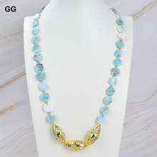 GuaiGuai Jewelry Natural Hexagon Blue Larimars Necklace Olive Larimar Pave Gold Color Plated connector 26" 2024 - buy cheap