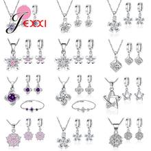 Conjunto de joias femininas com pingente de cristal, prata esterlina 925, pulseira, brincos, colar, decoração de casamento 2024 - compre barato