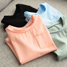 Camiseta de manga corta de algodón para niños y niñas, camisa informal con bolsillo, Color sólido, DT112 2024 - compra barato