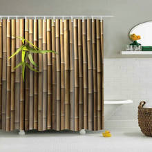 Conjunto de cortina de banheiro à prova d'água, tecido de poliéster com folhas, bambu, verde, plantas, para decoração de banheiro, com ganchos 2024 - compre barato