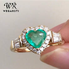 WEGARSTI-anillos de plata de ley 925 con forma de corazón, joyería fina clásica, Nano Esmeralda, delicada 2024 - compra barato