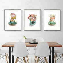 Pósteres e impresiones de tazas de té Vintage, pintura en lienzo de flores, imagen de pared de tetera para cocina, sala de arte, decoración del hogar 2024 - compra barato