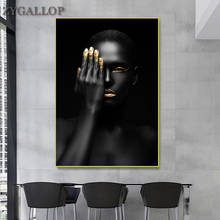 Pintura de tela feminina nude de ouro preto, pintura de tela impressa para mulher, posteres e impressões escandinavo, de arte de parede para sala de estar 2024 - compre barato
