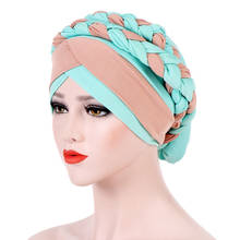 Gorro de quimio hijab chapéu indiano muçulmano africano headbands boné de turbante colorido dupla trança gorro para as mulheres testa cruz 2024 - compre barato
