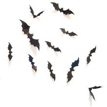 Новейшая Наклейка на стену 12 шт. черные 3D поделки ПВХ настенный стикер летучие мыши наклейка украшение для дома Хэллоуин 2024 - купить недорого