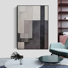 Arte Contemporáneo pintado a mano, pintura al óleo de estilo minimalista, cuadrícula en blanco y negro, pintura decorativa abstracta, sala de estar y porche 2024 - compra barato