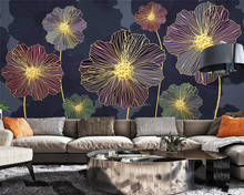 Beibehang Personalizado linhas de moda minimalista e moderno de ouro em relevo floral sofá TV fundo papel de parede papel de parede papier peint 2024 - compre barato