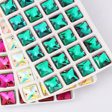 Iridescent Shiny Square K9 Flat Back Sew on Stones Glass Rhinestones Glass Strass Crystal Sew On Clothing Decoration Hand Bags 2024 - buy cheap
