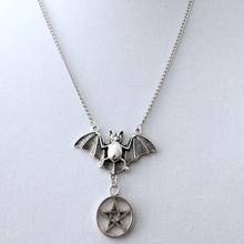 Gothic Wiccan Pentagram Bats Necklace Pendant Vintage Silver Dangle Statement Punk Choker Necklace Women Jewelry Halloween 2024 - buy cheap