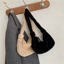 Bolsas femininas de pelúcia macias e simples, bolsa de mão fashion de inverno, bolsa de ombro feminina, bolsa pequena de hobos axilas 2024 - compre barato