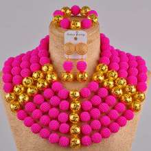 Fúcsia rosa simulado pérola africano conjunto de jóias nigeriano contas traje colar para mulher fzz28 2024 - compre barato
