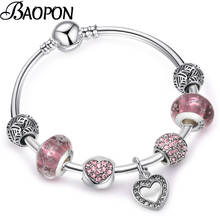 BAOPON Silver Plated Love Heart Charm Bracelets For Women Men With Glass Luminous Beads Brand Bracelet & Bangle DIY Jewelry Gift 2024 - buy cheap