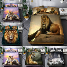 Conjunto de cama de leão, animais, tigre, capa de edredom, conjunto para adultos, crianças, nórdico, preto, branco, queen, king, infantil 2024 - compre barato