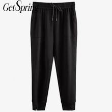 Getspring-Pantalones largos de cintura alta para mujer, ropa de calle Vintage, holgados e informales, color negro, a la moda, 2020 2024 - compra barato