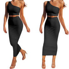 2020 Women 2 Piece Set One-shoulder sleeveless Crop Top And Long Skirt Bodycon Hip Sexy Clubwear Overalls Set Outfit Femme Party 2024 - buy cheap