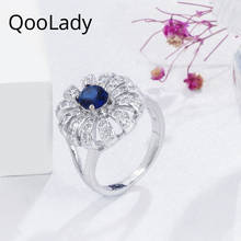 QooLady Fashion Blue Color Oval Cut Cubic Zirconia Simple White Gold Wedding Sunflower Rings for Women Engagement Jewelry F040 2024 - buy cheap