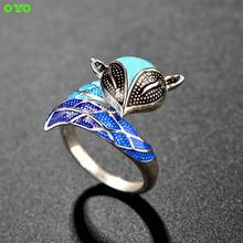 Anillo de plata de ley S925 con forma de zorro, sortija ajustable, color azul, para hornear 2024 - compra barato