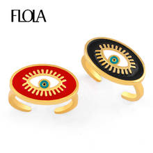 FLOLA Gold Evil Eye Cuff Rings For Women Resizable Enamel Turkish Eye Ring Adjustable Women Jewelry olho grego esmaltado rigj18 2024 - buy cheap