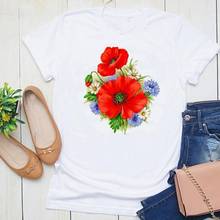 Camiseta feminina estampa gráfica 2021 floral verão manga curta roupas femininas camiseta top 2024 - compre barato