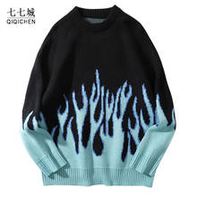 Suéter de malha com chamas de fogo, blusão masculino de hip hop da moda casual, de chama, harajuku, 2021 2024 - compre barato
