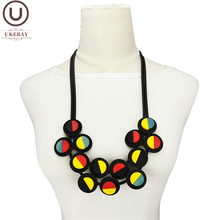 UKEBAY New Wood Pendant Necklaces Women Handmade Sweater Necklace Multicolor Wooden Jewelry Rubber Chians Adjustable Wholesale 2024 - buy cheap