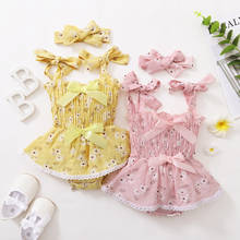 Baby Floral Print Clothes Set, Girls Sleeveless Jumpsuit + Bow-knot Headband for Summer 2024 - buy cheap