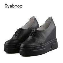 Cyabmoz-Zapatos de piel auténtica para mujer, calzado de tacón alto con plataforma, para fiesta, Tenis femeninos 2024 - compra barato