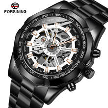 Forsining Tourbillion-Reloj de pulsera deportivo para hombre, accesorio masculino de pulsera resistente al agua con esqueleto mecánico de oro negro, diseño Steampunk 2024 - compra barato
