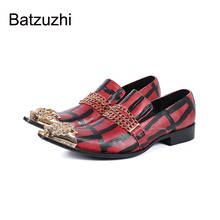 Batzuzhi-zapatos de vestir de cuero genuino para hombre, calzado masculino de estilo italiano, con punta de Metal dorado, para negocios, fiestas y bodas, EU38-46 grandes 2024 - compra barato