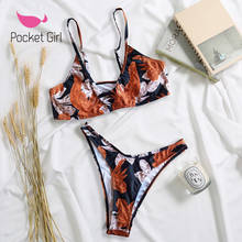 Pocket Girl 2021 Summer Women Leaves Floral Print Bikini Set Push-Up Swimsuit Beachwear Padded Separate Swimwear Mini Bikinis 2024 - buy cheap