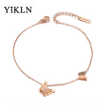 Yikln na moda cz cristal duplo borboleta charme animal pulseiras para mulheres rosa ouro aço inoxidável link chain pulseira yb20017 2024 - compre barato