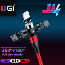 UGI-Cable magnético de carga rápida para teléfono móvil, dispositivo 3 en 1 giratorio de 540 °, 3A, para IOS, tipo C, USB C, Micro USB, Android 2024 - compra barato