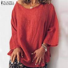 Fashion ZANZEA Women Cotton Linen Blouse Long Sleeve Solid Shirt Autumn Blusas Femininas Basic Tops Robe Loose Chemise Tunic 5XL 2024 - buy cheap