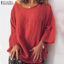 ZANZEA moda Mulheres Blusa De Linho De Algodão Camisa de Manga Longa Sólida Outono Blusas Femininas Topos Básicos Robe Chemise Solta Túnica 5XL 2024 - compre barato