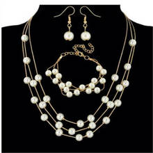 Imitation Pearl Jewelry Set Simulated Pearl Double Layer Women Earrings Necklace Bracelet Sets for Wedding Jewelry Sets 2024 - buy cheap