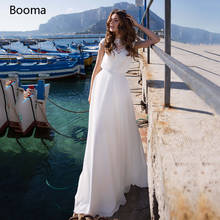 Vestido de noiva branco simples para praia, vestido de casamento com decote puro, apliques de chiffon, renda com buraco nas costas, vestido de noiva plus size 2024 - compre barato
