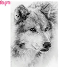 Pintura de lobo de diamantes 5D, bordado de diamantes de imitación cuadrados/redondos, Arte Blanco negro, mosaico artesanal, punto de cruz, decoración 3D 2024 - compra barato