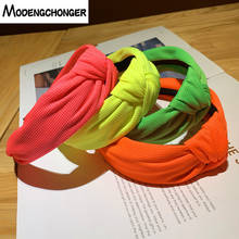 New Fluorescent Color For Women Hairband Wide Side Solid Color Cloth HeadBand Hair Hoop Intermediate Knot Girls Hair Accessories 2024 - buy cheap